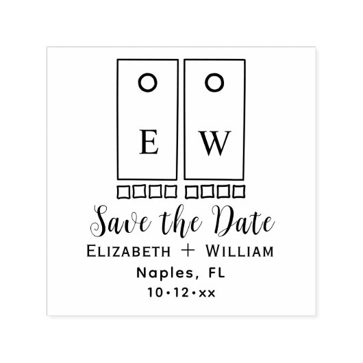 スポーティなコーンホールトスゲームとバッグ日付を保存 セルフインキングスタンプ (デザイン)