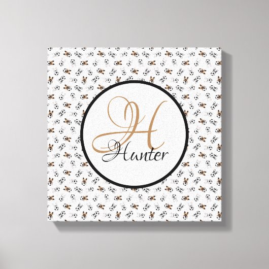 スポーティなサッカーの子犬モノグラムのたち キャンバスプリント (正面)