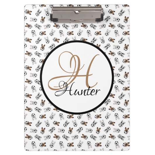 スポーティなサッカーの子犬モノグラムのたち クリップボード (正面)