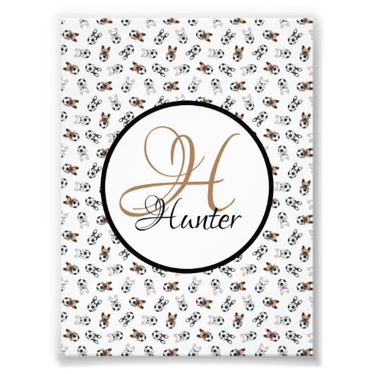 スポーティなサッカーの子犬モノグラムのたち フォトプリント            (正面)