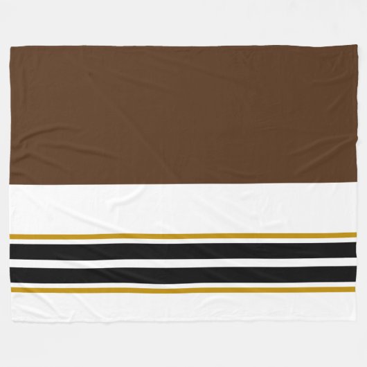 スポーティなダークブラウンホワイトツインブラックレーシングストライプズ フリースブランケット (正面(横))