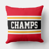 スポーティなチャンピオン 赤 黒 黄 ストライプ クッション (裏面)