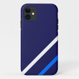 スポーティなネイビースリムブライトブルーホワイトレースストライプ iPhone 11 ケース