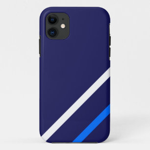 スポーティなネイビースリムブライトブルーホワイトレースストライプ iPhone 11 ケース