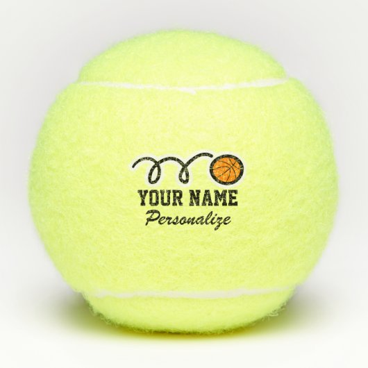 スポーティなバスケットボールの漫画名前をカスタムする印刷 テニスボール (正面)