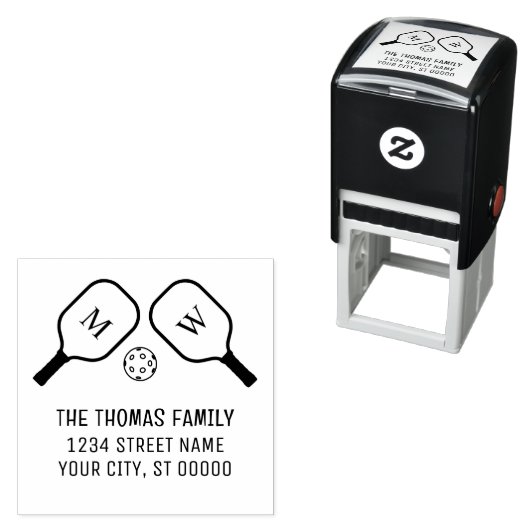 スポーティなピックボールのパドルとボール名アドレス セルフインキングスタンプ (インサイチュ)