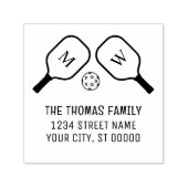 スポーティなピックボールのパドルとボール名アドレス セルフインキングスタンプ (デザイン)