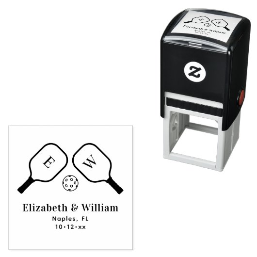 スポーティなピックボールのパドルとボー結婚ルカップル セルフインキングスタンプ (インサイチュ)