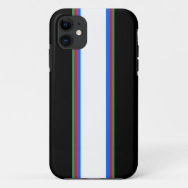 スポーティなブラック ホワイト レッド グリーン ブルー レース ストライプ iPhone 11 ケース