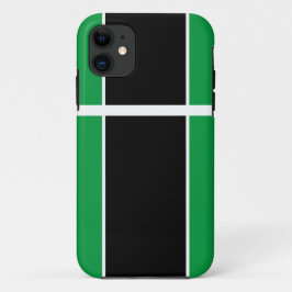 スポーティなモダン ブラック グリーン ホワイト レースストライプ iPhone 11 ケース