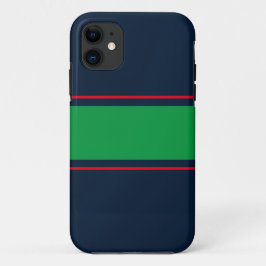 スポーティなワイド緑の赤のレースストライプレース海軍 iPhone 11 ケース