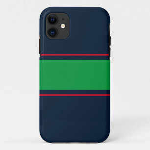 スポーティなワイド緑の赤のレースストライプレース海軍 iPhone 11 ケース