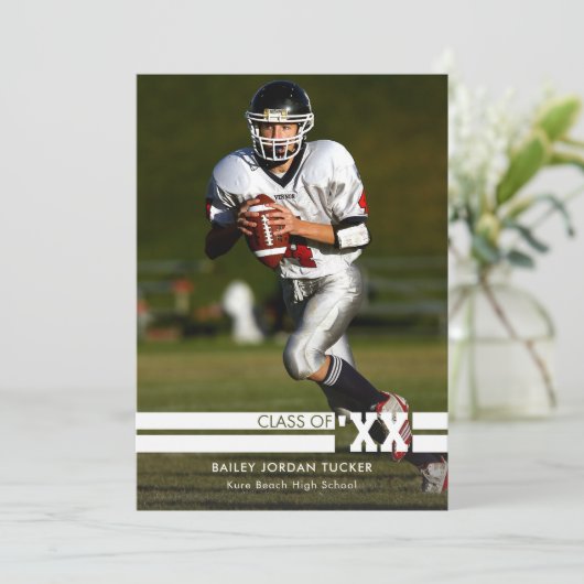 スポーティな写真卒業のお知らせ白黒 案内状 (スタンド正面)