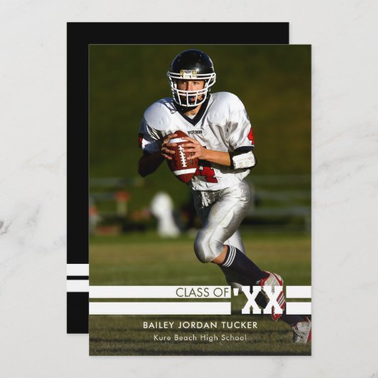 スポーティな写真卒業のお知らせ白黒 案内状 (正面/裏面)