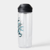 スポーティな女の子のティール（緑がかった色）の白いバスケットボールのパンク ウォーターボトル (背面)