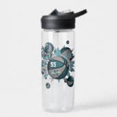 スポーティな女の子のティール(緑がかった色)グレーのバスケットボールのパンク ウォーターボトル (左面)