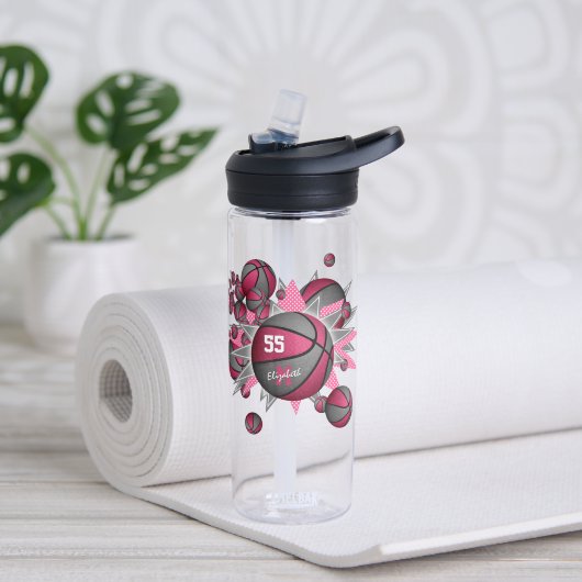 スポーティな女の子のピンクの灰色のバスケットボールのパンク ウォーターボトル (ヨガ)