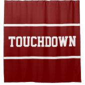 スポーティな深紅の太字TOUCHDOWN白文字ストライプ シャワーカーテン (正面)