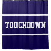 スポーティな濃紺 TOUCHDOWN 白文字 ストライプ シャワーカーテン (正面)