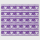 スポーティな紫色のサッカーボール ラッピングペーパー (フラット)