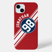 スポーティな赤、白、青ストライプの名前番号 Case-Mate iPhoneケース (裏面)