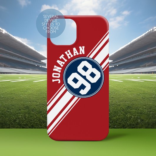 スポーティな赤、白、青ストライプの名前番号 Case-Mate iPhoneケース