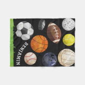 スポーティな集りの名前をカスタムするの黒 フリースブランケット (正面(横))