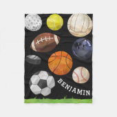 スポーティな集りの名前をカスタムするの黒 フリースブランケット (正面)