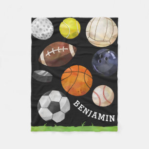 スポーティな集りの名前をカスタムするの黒 フリースブランケット