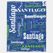 スポーティな青の緑の名前繰り返しパターンスタジアム フリースブランケット (正面)