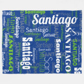 スポーティな青の緑の名前繰り返しパターンスタジアム フリースブランケット (正面(横))