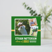 スポーティな3写真の卒業の発表の緑金ゴールド 招待状 (スタンド正面)