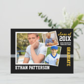 スポーティな3写真の卒業の発表の黒の金ゴールド 招待状 (スタンド正面)