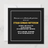 スポーティな3写真の卒業の発表の黒の金ゴールド 招待状 (裏面)