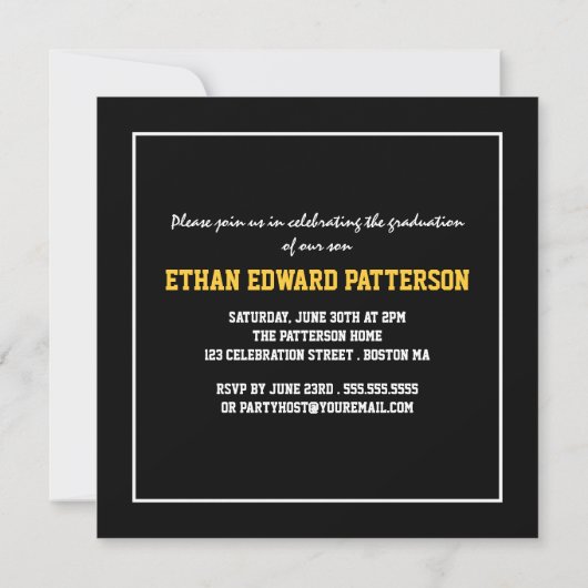 スポーティな3写真の卒業の発表の黒の金ゴールド 招待状 (裏面)