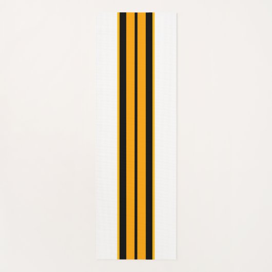 スポーティはっきりしたイエローブラックレーシングストライプズオンホワイト ヨガマット (正面)