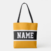 スポーティはっきりしたブライトイエロー白黒ストライプ文字 トートバッグ (裏面)