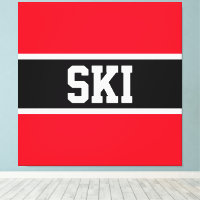 スポーティはっきりしたブライトレッド白黒「SKI」ストライプ
