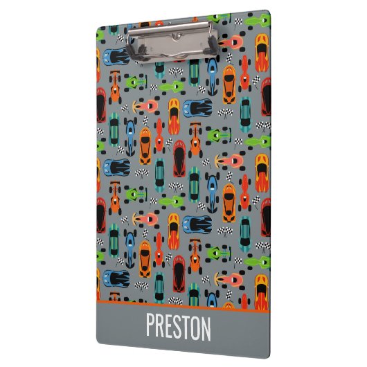 スポーティカラフルレーシングカーキッズパーソナライズされた クリップボード (左)