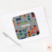 スポーティカラフルレーシングカーキッズパーソナライズされた スクエアシール (封筒)