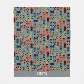 スポーティカラフルレーシングカーキッズパーソナライズされた フリースブランケット (正面)