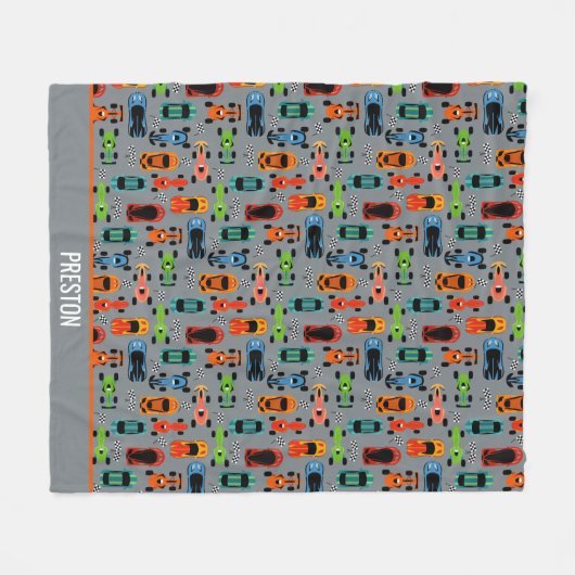 スポーティカラフルレーシングカーキッズパーソナライズされた フリースブランケット (正面(横))