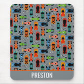 スポーティカラフルレーシングカーキッズパーソナライズされた マウスパッド (正面)