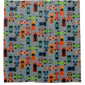 スポーティカラフルレーシングカーキッズ シャワーカーテン (正面)