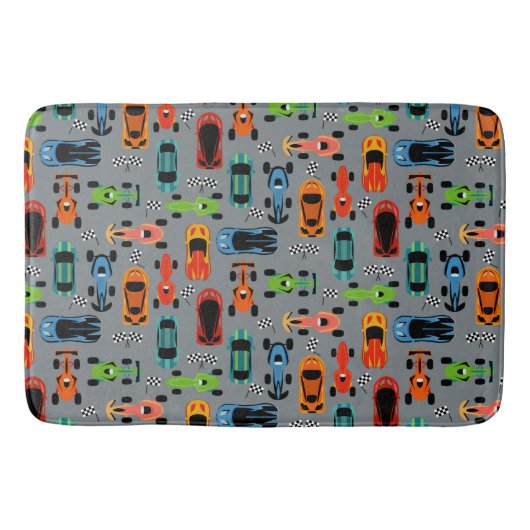 スポーティカラフルレーシングカーキッズ バスマット (正面)