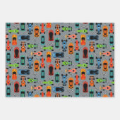 スポーティカラフルレーシングカー子供の誕生日 ラッピングペーパーシート (正面3)