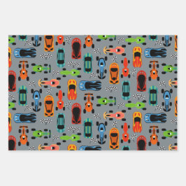 スポーティカラフルレーシングカー子供の誕生日 ラッピングペーパーシート