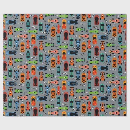 スポーティカラフルレーシングカー子供の誕生日 ラッピングペーパー (フラット)