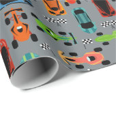 スポーティカラフルレーシングカー子供の誕生日 ラッピングペーパー (ロールコーナー)