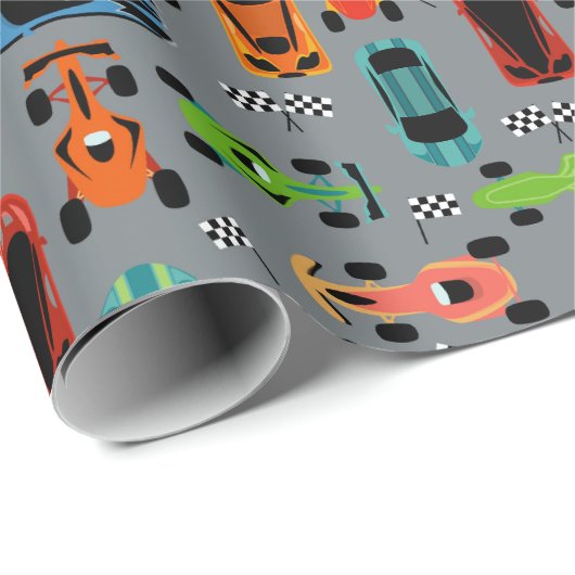 スポーティカラフルレーシングカー子供の誕生日 ラッピングペーパー (ロールコーナー)